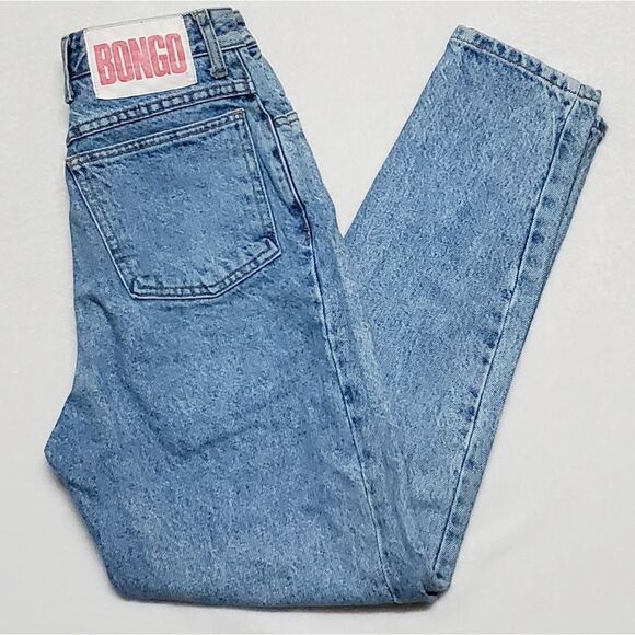 VINTAGE 1980s Bongo Light Stone Wash High Waisted Slim Tapered Skinny Leg Jeans - Picture 5 of 16